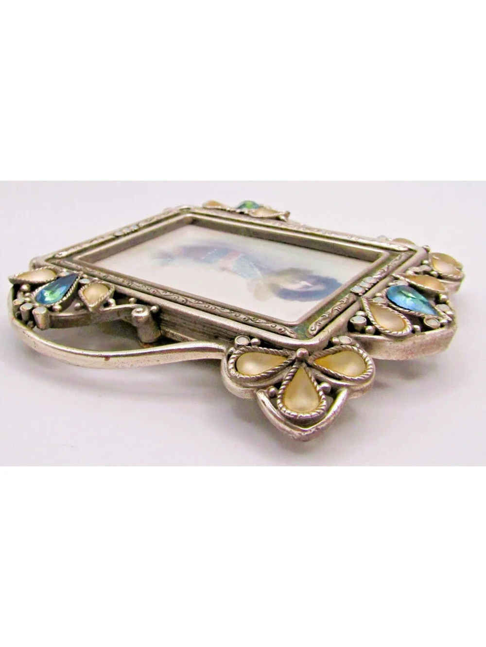 Edgar Berebi Art Nouveau-Style Silver and Enamel Jeweled Frame 4 1/4
